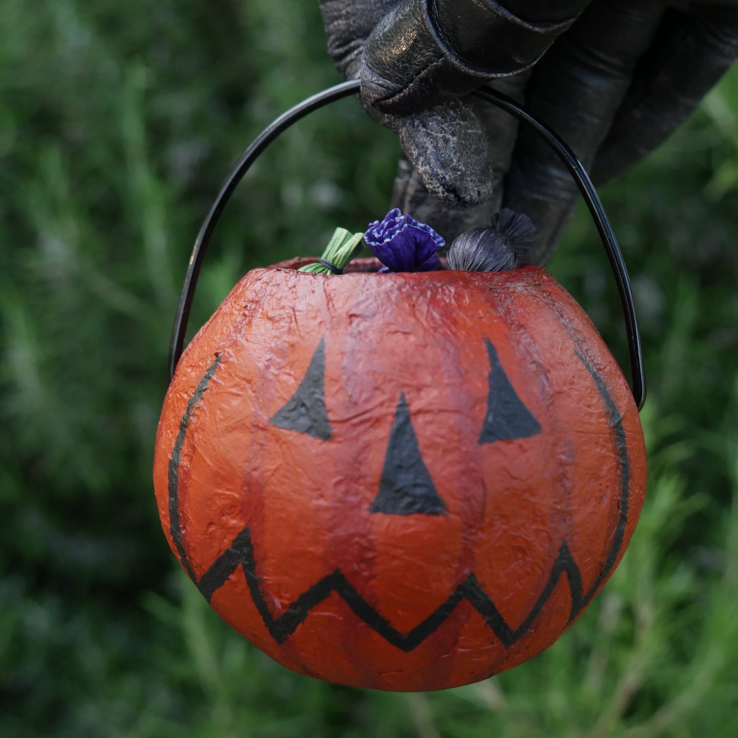 Jack-o-Lantern Corn husk Mache Trick or Treat Pail MADE TO ORDER