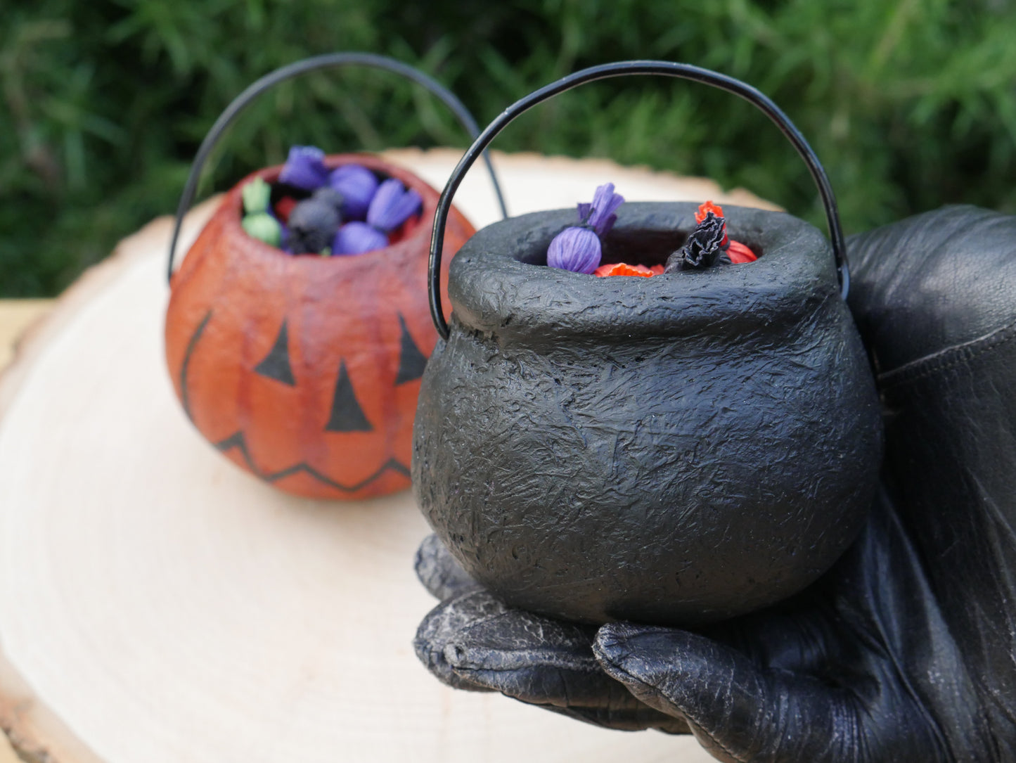 Cauldron Corn husk Mache Trick or Treat Pail MADE TO ORDER