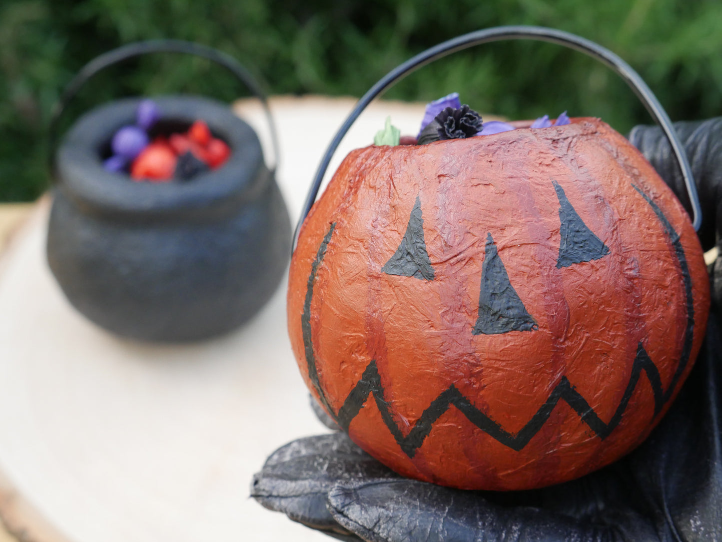 Jack-o-Lantern Corn husk Mache Trick or Treat Pail MADE TO ORDER