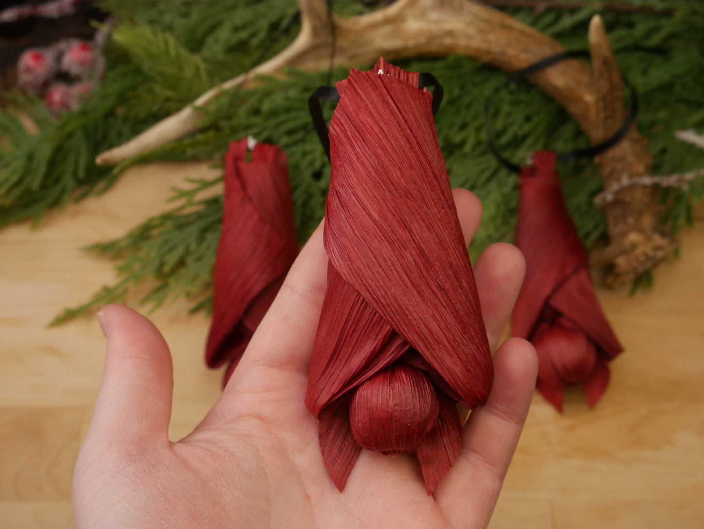 RED BABY corn husk bat doll